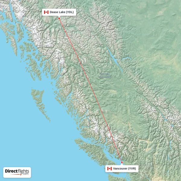 Dease Lake - Vancouver direct flight map