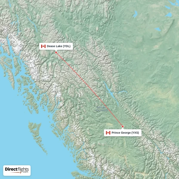 Dease Lake - Prince George direct flight map
