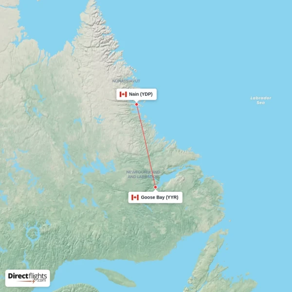 Nain - Goose Bay direct flight map