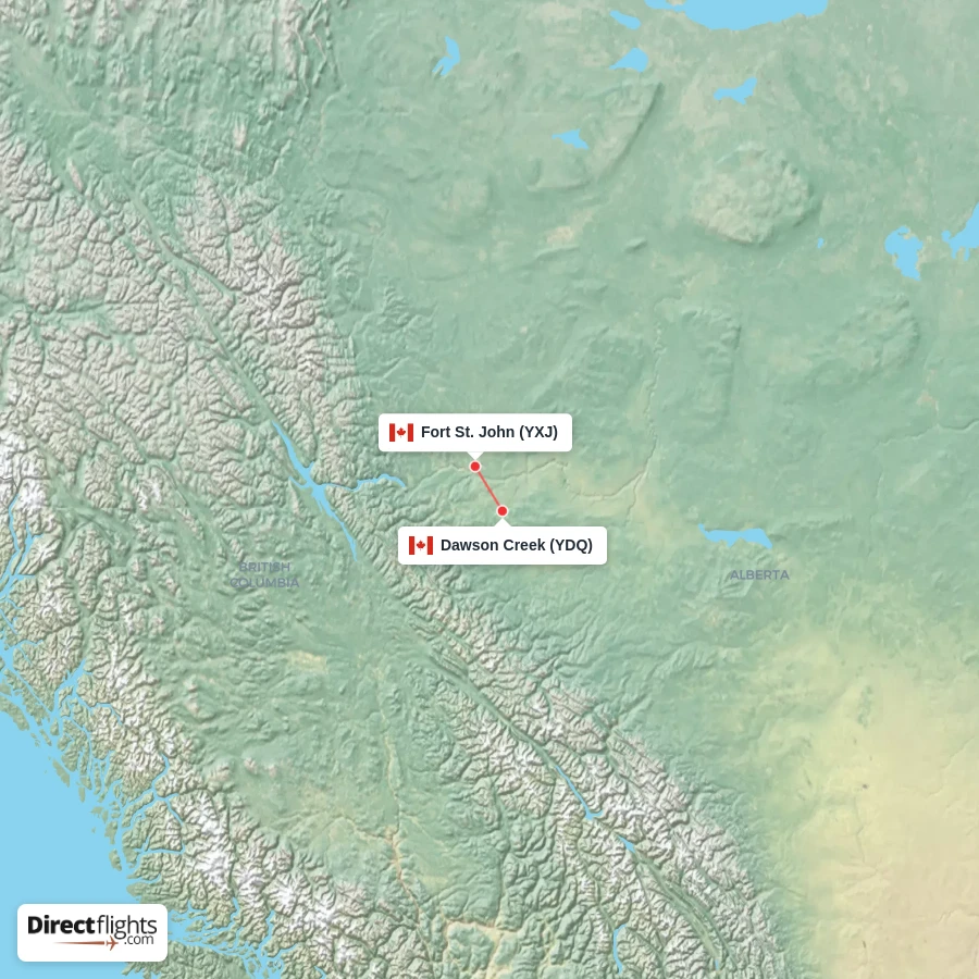 YDQ - YXJ route map