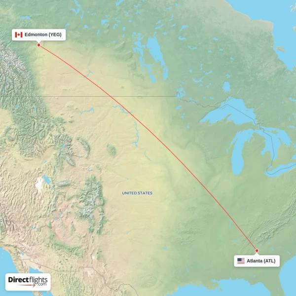 Edmonton - Atlanta direct flight map