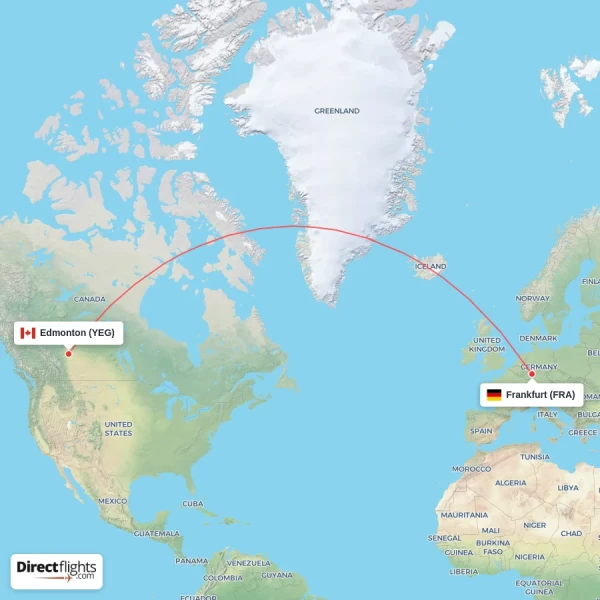 Edmonton - Frankfurt direct flight map