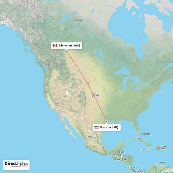 Edmonton - Houston direct flight map