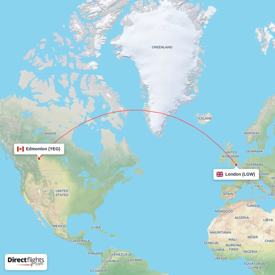 YEG - LGW route map