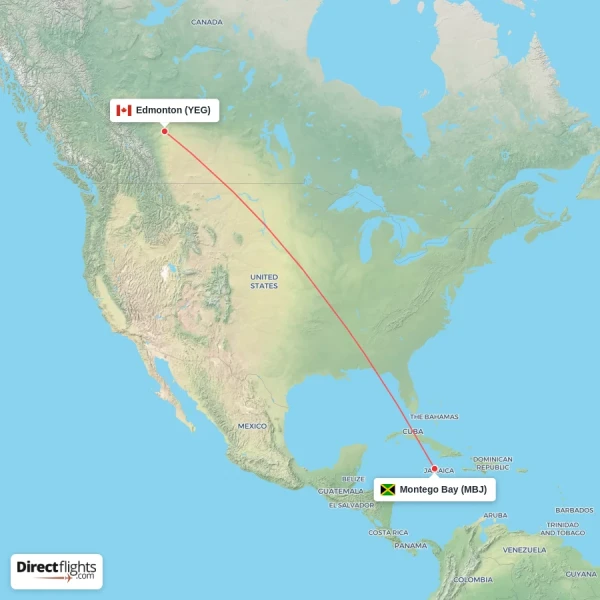 Edmonton - Montego Bay direct flight map