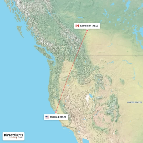 Edmonton - Oakland direct flight map