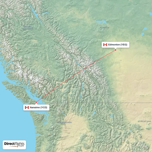 Edmonton - Nanaimo direct flight map