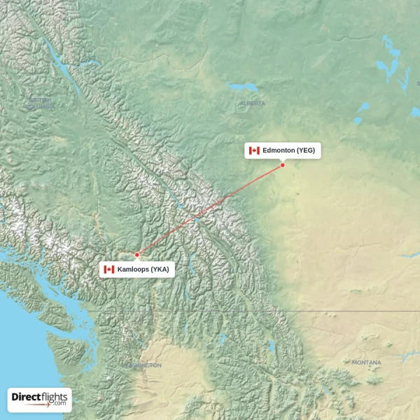 Edmonton - Kamloops direct flight map
