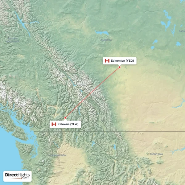 Edmonton - Kelowna direct flight map
