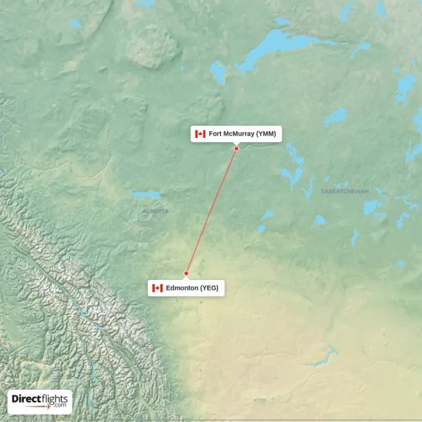 Edmonton - Fort McMurray direct flight map