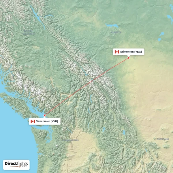 Edmonton - Vancouver direct flight map
