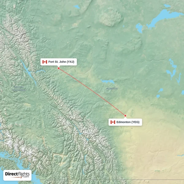 Edmonton - Fort St. John direct flight map