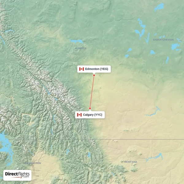 Edmonton - Calgary direct flight map