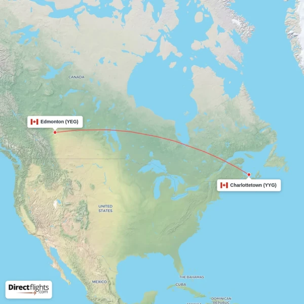 Edmonton - Charlottetown direct flight map