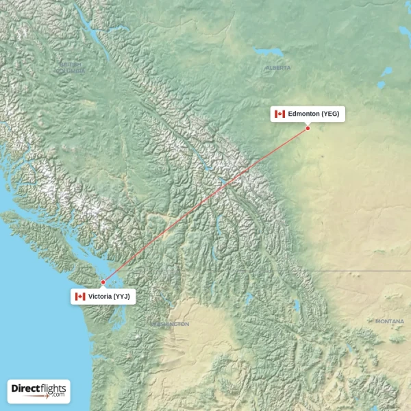 Edmonton - Victoria direct flight map