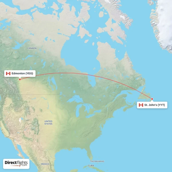 Edmonton - St. John's direct flight map
