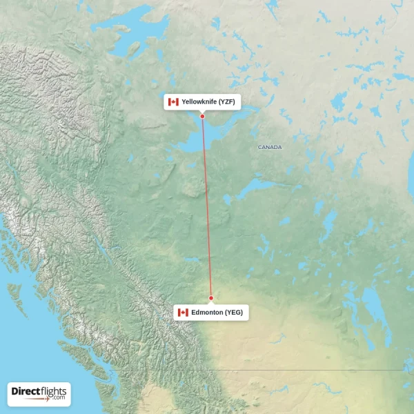 Edmonton - Yellowknife direct flight map