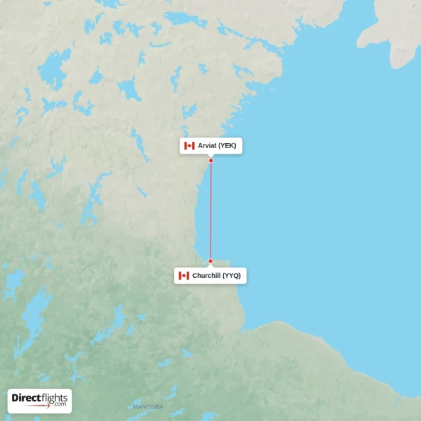 Arviat - Churchill direct flight map