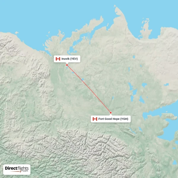 Inuvik - Fort Good Hope direct flight map