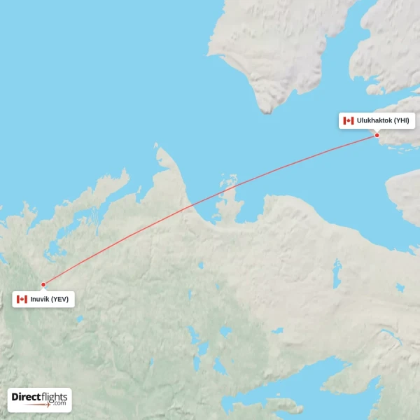 Inuvik - Ulukhaktok direct flight map