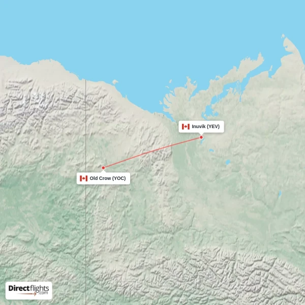Inuvik - Old Crow direct flight map