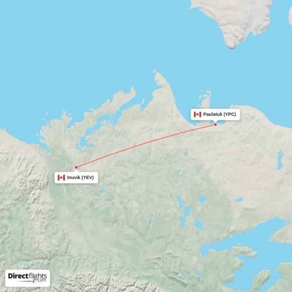 Inuvik - Paulatuk direct flight map