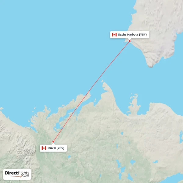 Inuvik - Sachs Harbour direct flight map