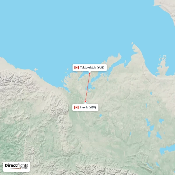 Inuvik - Tuktoyaktuk direct flight map