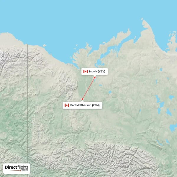 Inuvik - Fort McPherson direct flight map