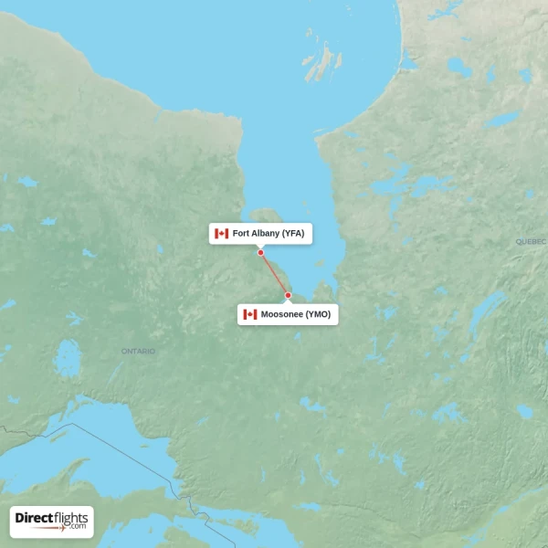 Fort Albany - Moosonee direct flight map