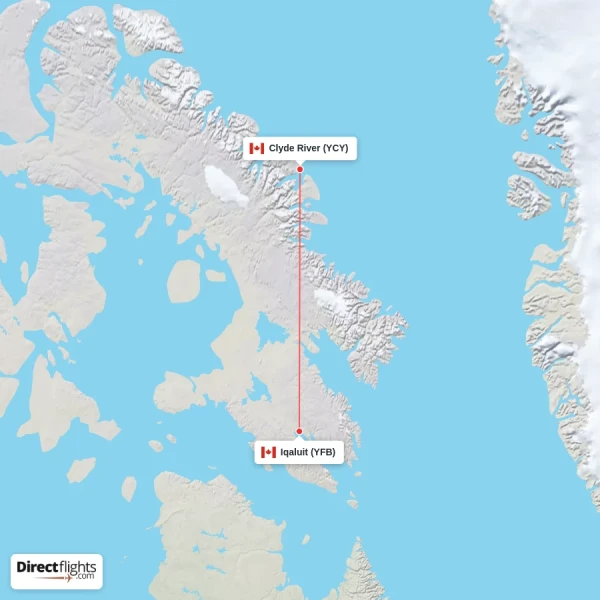 Iqaluit - Clyde River direct flight map