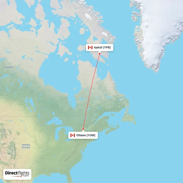 Iqaluit - Ottawa direct flight map