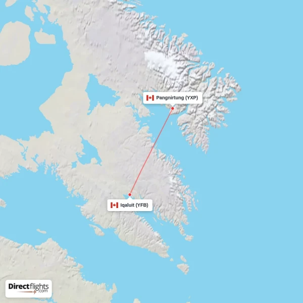Iqaluit - Pangnirtung direct flight map