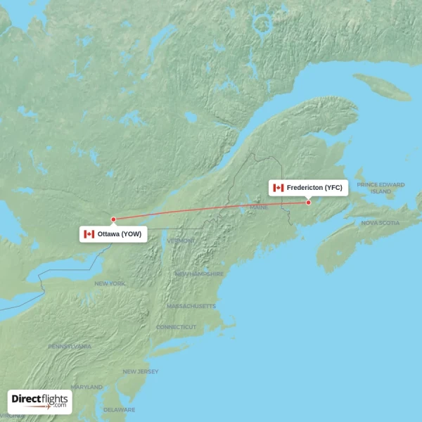 Fredericton - Ottawa direct flight map