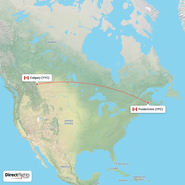 Fredericton - Calgary direct flight map