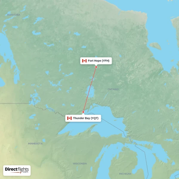 Fort Hope - Thunder Bay direct flight map