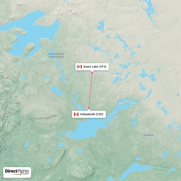 Snare Lake - Yellowknife direct flight map