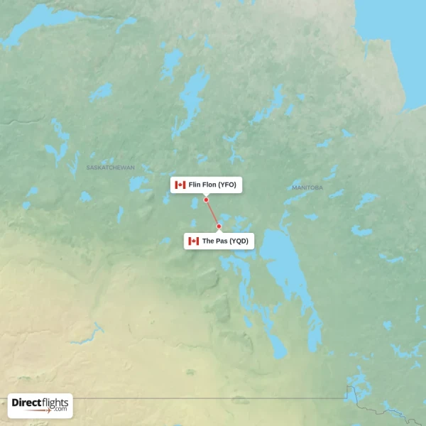 Flin Flon - The Pas direct flight map