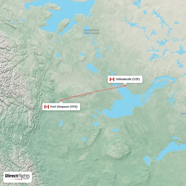 Fort Simpson - Yellowknife direct flight map