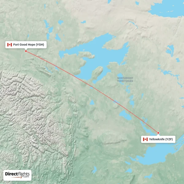 Fort Good Hope - Yellowknife direct flight map