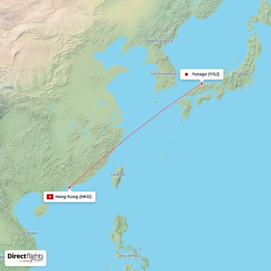 YGJ - HKG route map