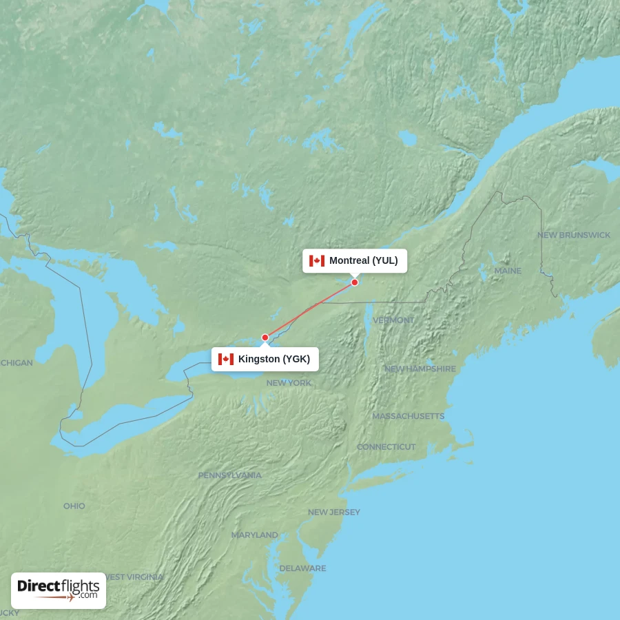 YGK - YUL route map