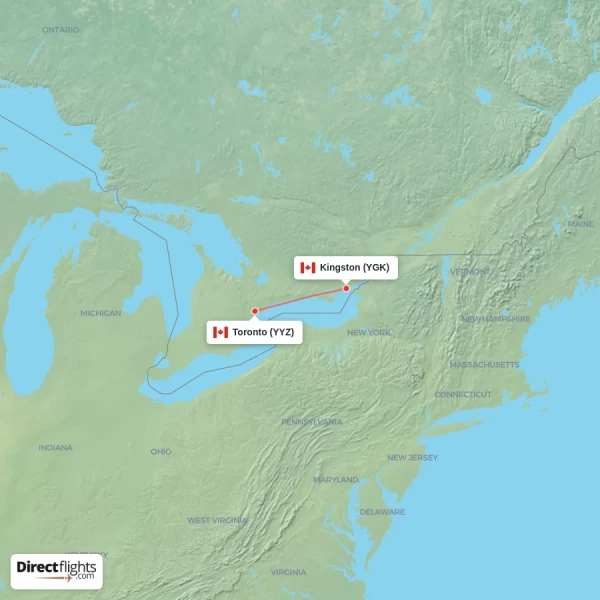 Kingston - Toronto direct flight map