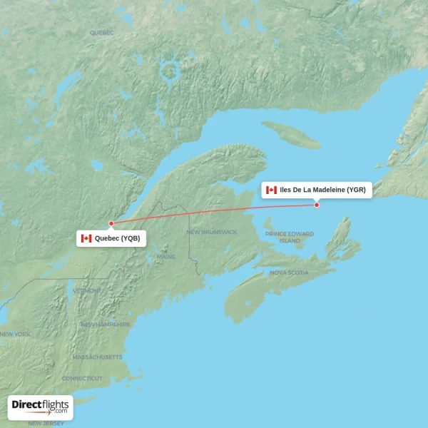 Iles De La Madeleine - Quebec direct flight map