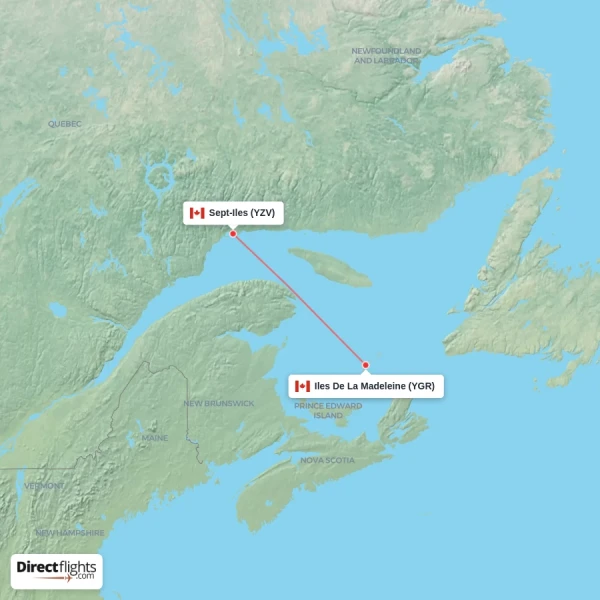 Iles De La Madeleine - Sept-Iles direct flight map