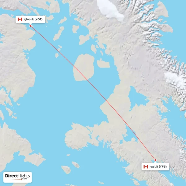 Igloolik - Iqaluit direct flight map
