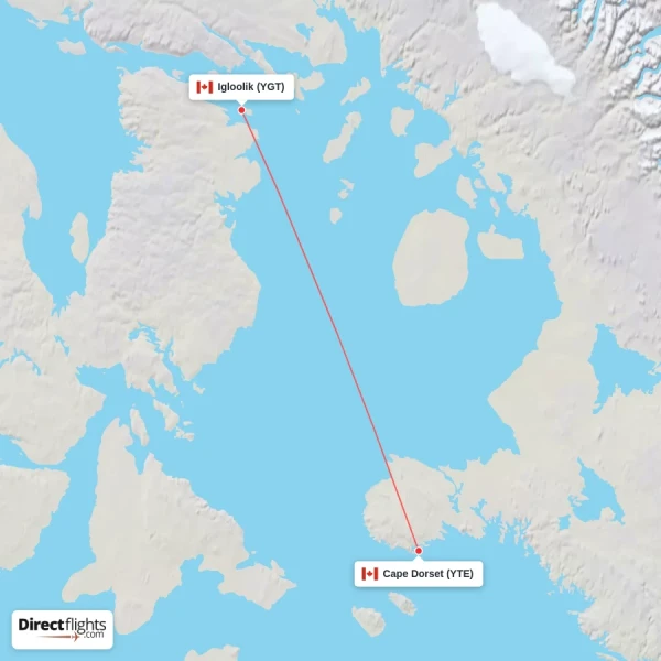 Igloolik - Cape Dorset direct flight map