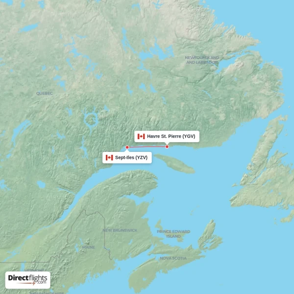 Havre St. Pierre - Sept-Iles direct flight map