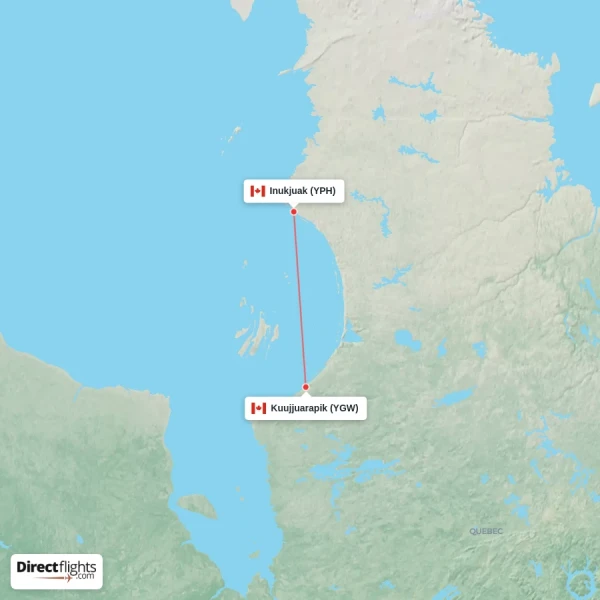 Kuujjuarapik - Inukjuak direct flight map