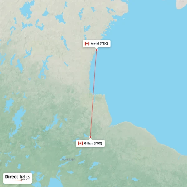 Gillam - Arviat direct flight map